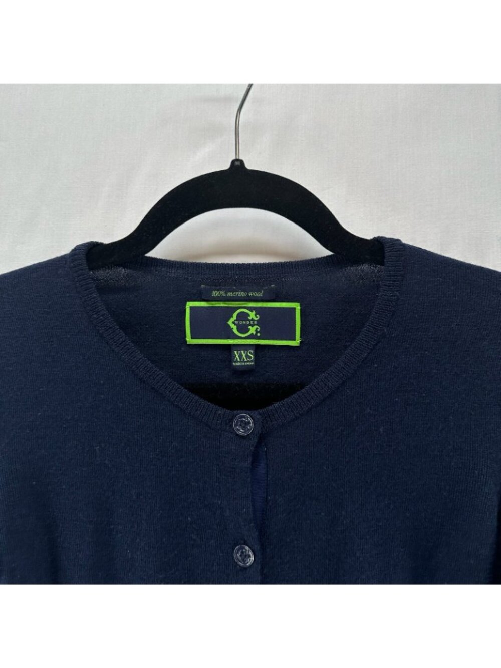 C. Wonder Merino Wool Cardigan Sweater Womens 2XS Button Up V-Neck Cropped Blue - Picture 7 of 8